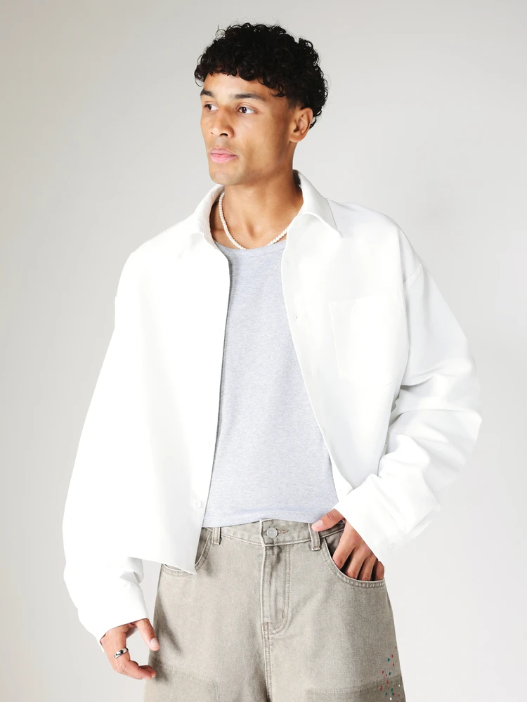 Aesthetics Curated Since 2003 Poplin Oversized Shirt With Spread Collar And Back Graphic Print