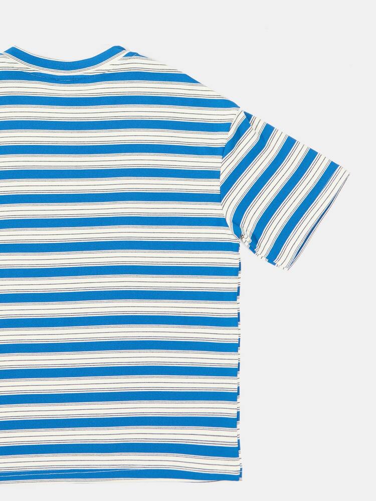 Tween Boys Striped Crew Neck Short Sleeve Tee With Football Patch Detail Summer Casual Top