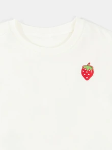 SUMWON Girls Strawberry Embroidered Crop T-Shirt And Striped Shorts Co-Ord Set Summer Holiday Fruity Style - Multicolor - View 3
