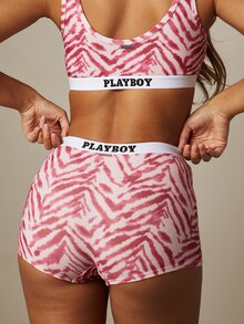 Missguided x Playboy 老虎动物印花图案的Logo胸罩和短裤套装 - 彩色 - 查看 4