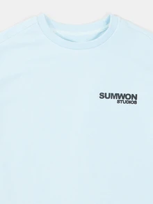 SUMWON 工作室标志标语圆领短袖休闲日常T恤，适合青少年 - 藍色 - 查看 3