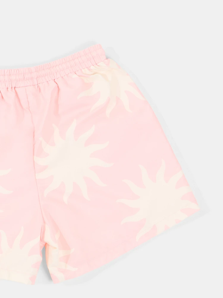Tween Boys Sun Print Swim Shorts With Elastic Waistband And Drawstring Summer Beach Vacation Boardshorts