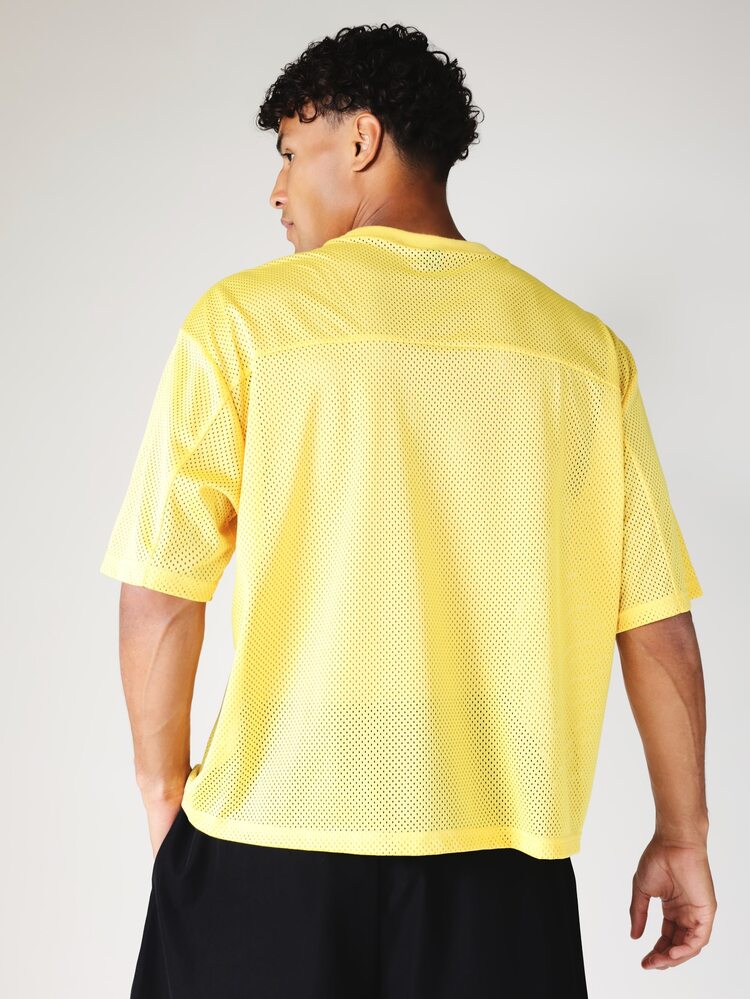 Camiseta de manga corta con cuello redondo y estampado de logo de malla oversize para uso casual y diario en verano