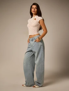 AiiRZ Lace Tie Neck Keyhole Crop Top With Cap Sleeves And Open Back Detail For Spring Summer Going Out Cream White Romantic Elegant - Beige - View 5