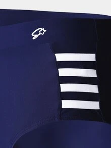 SUMWON Classic Swim Brief With Side Stripe Detail, Elasticated Waistband, Summer Beach Holiday Swimwear - Navy Blue - View 4