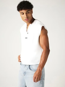 SUMWON Crop Sleeveless Tank Top With V-Notch Neckline And Logo Print For Summer Casual Streetwear - White - View 4