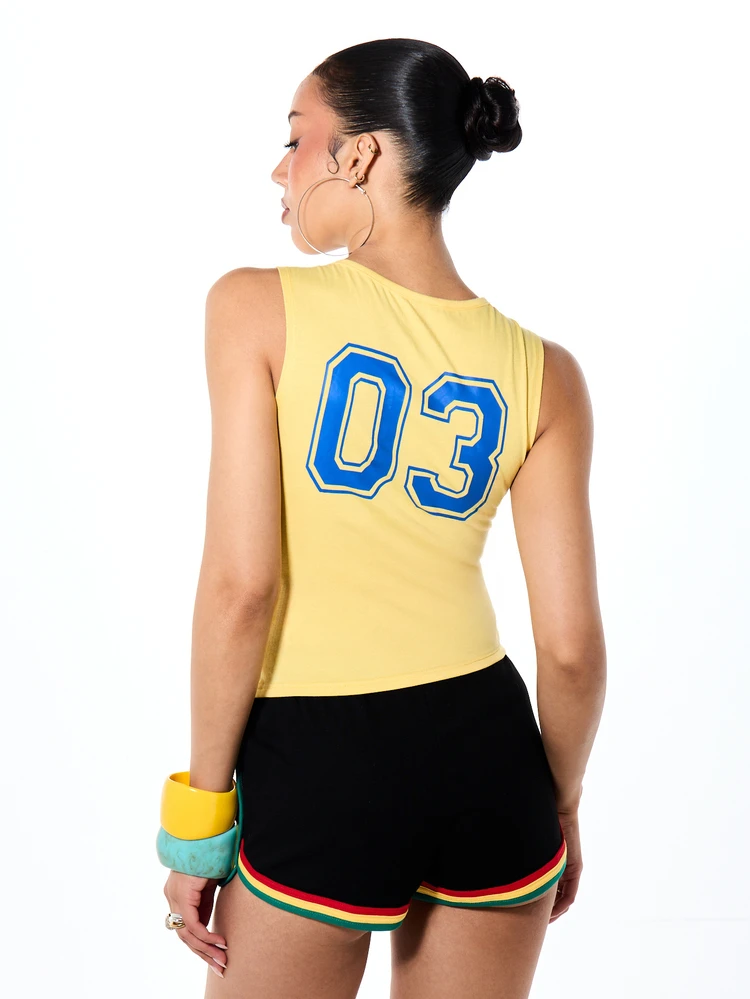SUMWON WOMEN Regata com Estampa de Basquete e Número, Gola Careca, Sem Mangas, Estilo de Festival de Verão