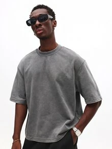 SUMWON Crew Oversized Washed Graphic Tee With Racing Helmet Back Print And Crew Neck Short Sleeves - Grey - View 2
