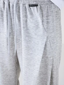 SUMWON Oversized Wide Leg Sweatpants With Elastic Drawstring Waist Pleated Front Casual Lounge Pants - Grey - View 7