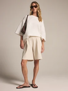KSTM Oversized Drop Shoulder T-Shirt With Wide Sleeves And Round Neck For Effortless Casual Style - White - View 4