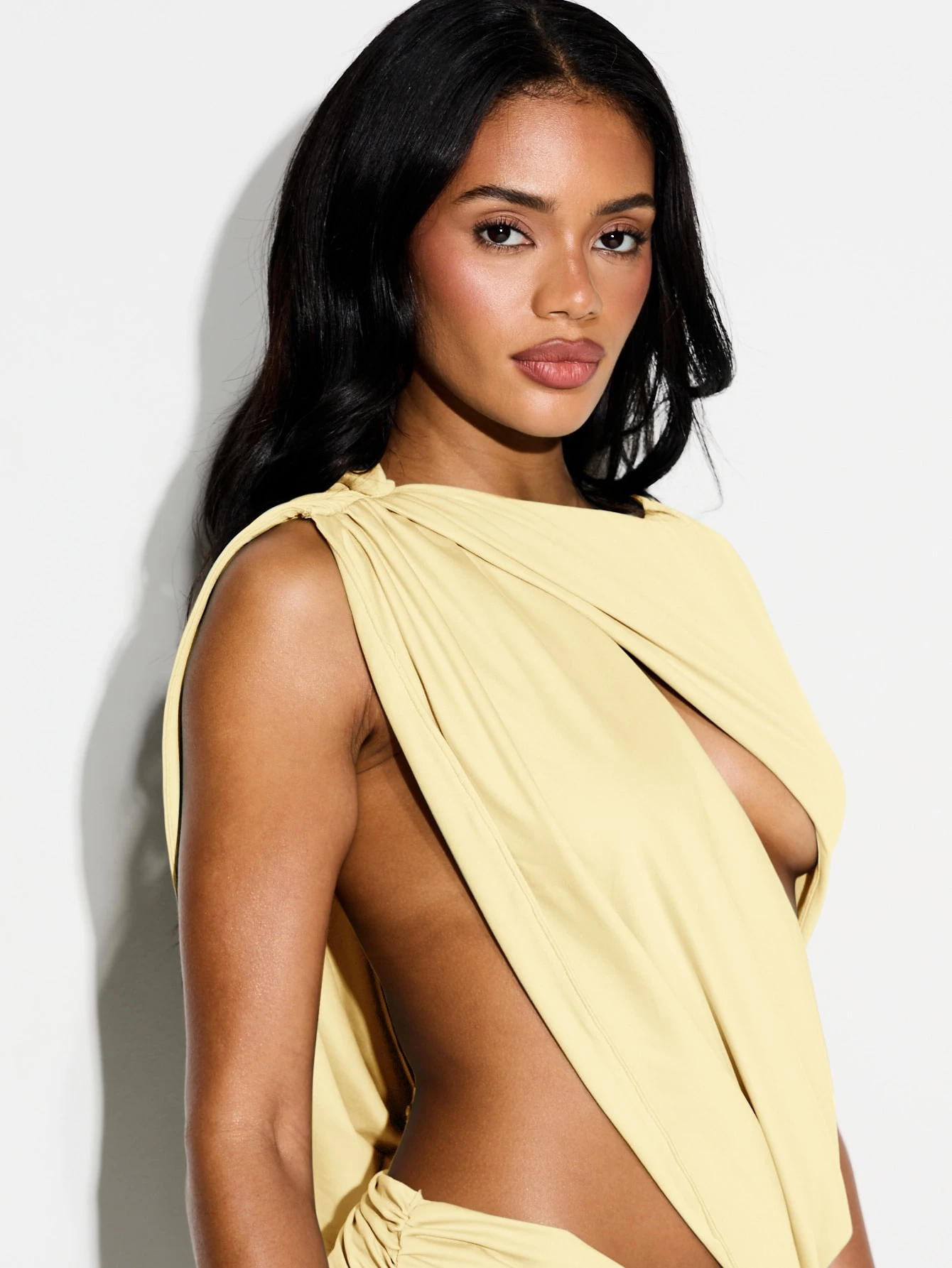 Drape Front Open Back Top With Cut-Out Detail