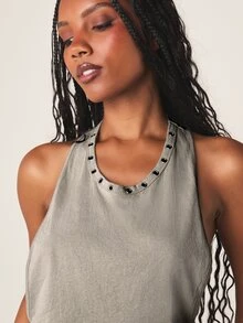 MISSGUIDED Racerback-linne med öppna sidor och öljett-ringning, kort ärmlös, halterneckmodell - Ljusgrå - Visa 5