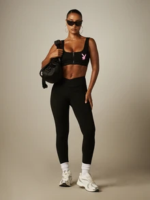 Missguided x Playboy Quần legging cạp chéo có in logo, quần legging thể thao dài cạp cao. - màu đen - Xem 3