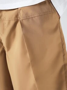 SUMWON Pantalones cortos con pliegues de pierna ancha con cintura elástica, estilo bermuda casual de verano de talle largo - Caqui - Ver 6