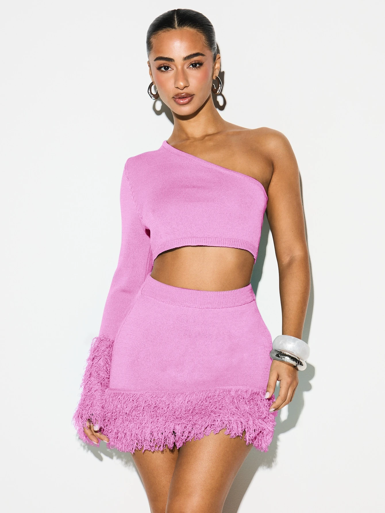 Knitted Mini Skirt With Fringe Hem Detail
