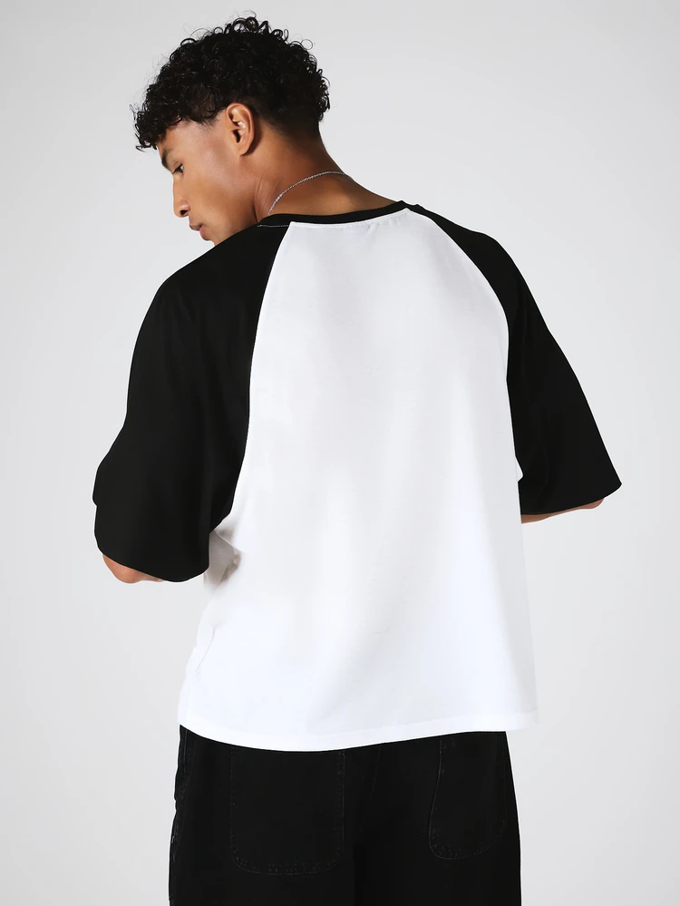 T-shirt oversize à manches raglan avec imprimé cercle graphique, col ras-du-cou, manches courtes
