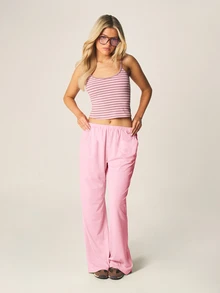 MISSGUIDED 罗纹阔腿休闲裤，松紧腰带，后袋饰有品牌标志，宽松版型 - 粉色 - 查看 6