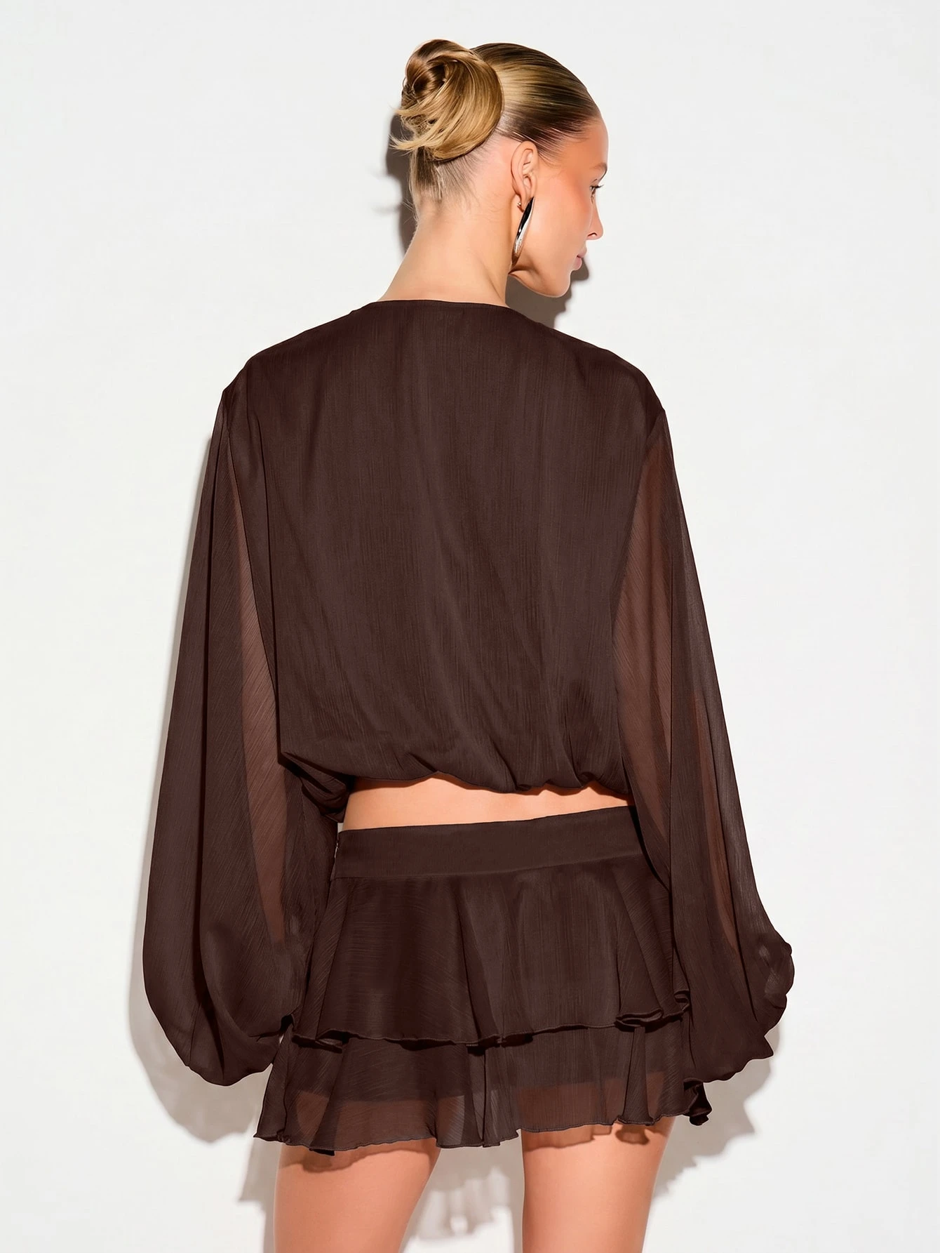 KIZN Sheer Balloon Sleeve Blouse With Turquoise Stud Detail