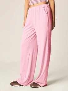 MISSGUIDED 罗纹阔腿休闲裤，松紧腰带，后袋饰有品牌标志，宽松版型 - 粉色 - 查看 5