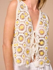 KSTM Crochet Floral Motif Vest Top With Tie Front Detail And Scallop Hem Summer Boho Festival Style - Multicolor - View 4