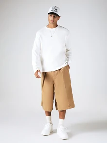 SUMWON Pantalones cortos con pliegues de pierna ancha con cintura elástica, estilo bermuda casual de verano de talle largo - Caqui - Ver 3