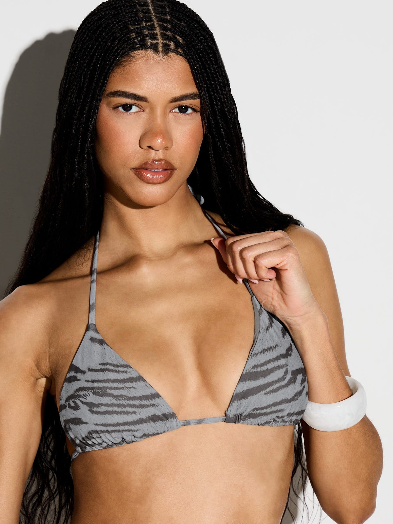 KIZN Triangle Halter Bikini Top With Side Tie Bottoms