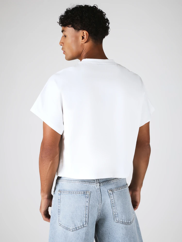 Cropped Crew Neck T-Shirt With Script Los Angeles Print Short Sleeve Casual Summer Top