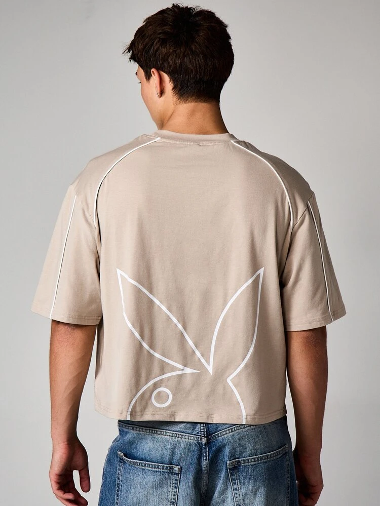 PLAYBOY X SUMWON Essentials Cropped Graphic Tee With Raglan Piping Detail And Back Bunny Logo Print