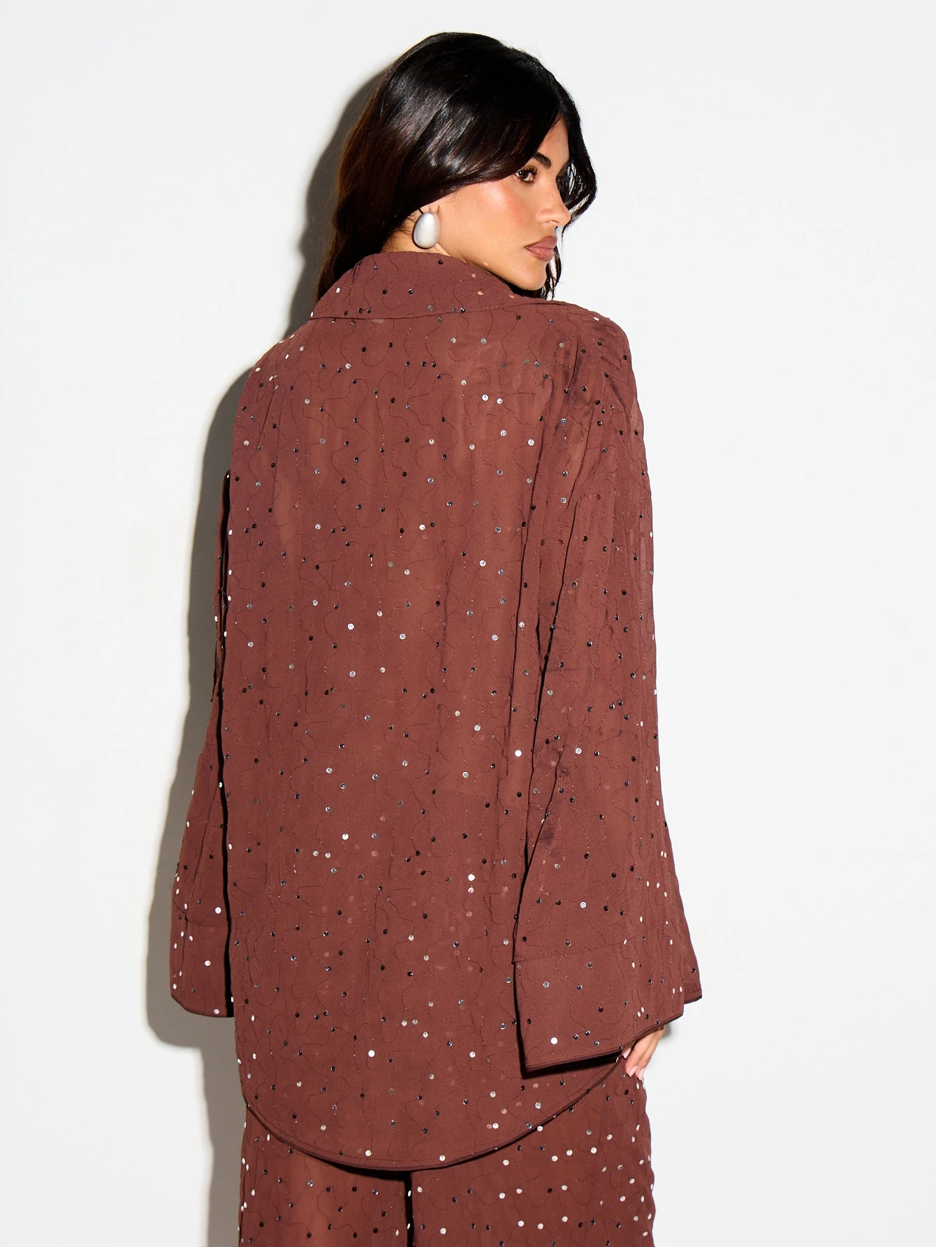 KIZN Sequin Chiffon Shirt With Bell Sleeves