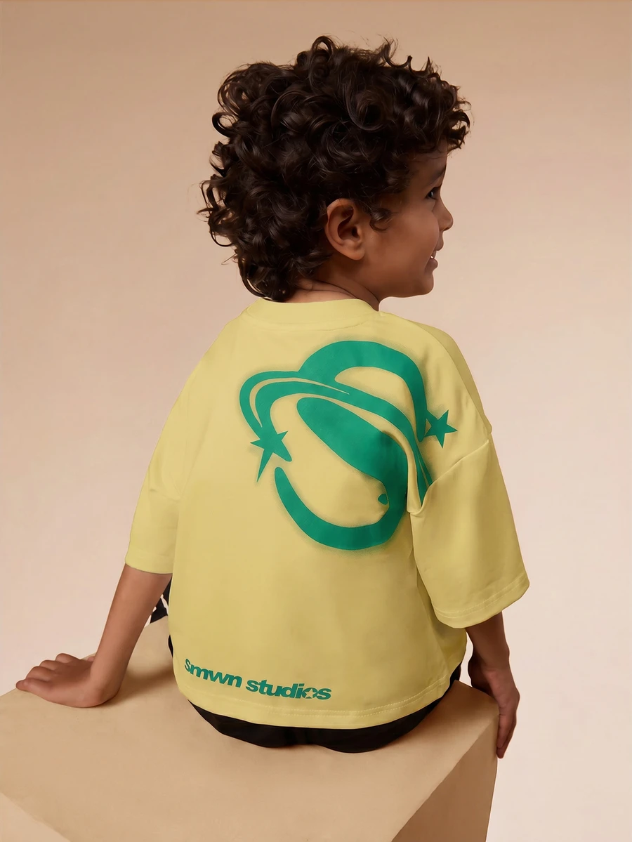 SUMWON Studios Oversized Jersey T-Shirt With Logo Print And Back Graphic For Toddlers - Yellow - View 1