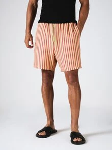 SUMWON Shorts listrados com textura de crochê e cordão, ideais para férias casuais de verão na praia. Modelagem relaxada. - Multicolorido - Ver 1