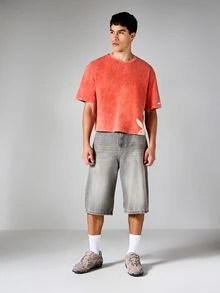 PLAYBOY X SUMWON Essentials Cropped Graphic Tee With Bunny Logo Script Back Print Acid Wash Short Sleeve Crewneck - Brown - View 3