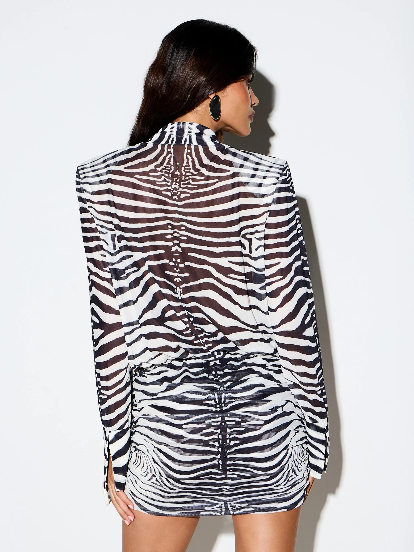 KIZN Zebra Print Mesh Mini Dress With Deep V-Neck