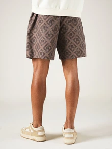 SUMWON Pull-On All-Over Monogram Diamond Print Resort Shorts With Drawstring Waist For Summer Vacation - Multicolor - View 4