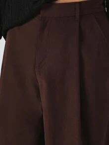 SUMWON Barrel Pleat Wide Leg Trouser In Woven Fabric With Pleated Front And Relaxed Tailored Fit - Brown - View 6