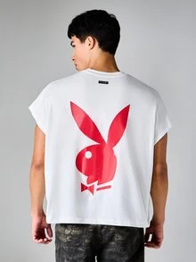 PLAYBOY X SUMWON Bunny Essentials Sleeveless Tank Top With Back Graphic Print And Crew Neck For Summer - White - View 1