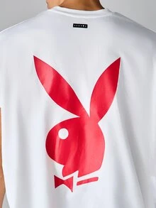 PLAYBOY X SUMWON Bunny Essentials Sleeveless Tank Top With Back Graphic Print And Crew Neck For Summer - White - View 4