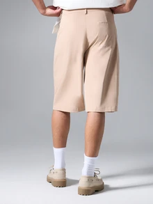 SUMWON Tailored Pleated Chino Shorts With Double Pleats And Wide Leg Cut For Smart Casual Summer Style - Khaki - View 2