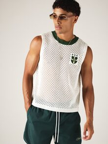 SUMWON Casual Knit Open Mesh Tank Vest With Varsity Badge Patch And Jersey Number Detail - Beige - View 1