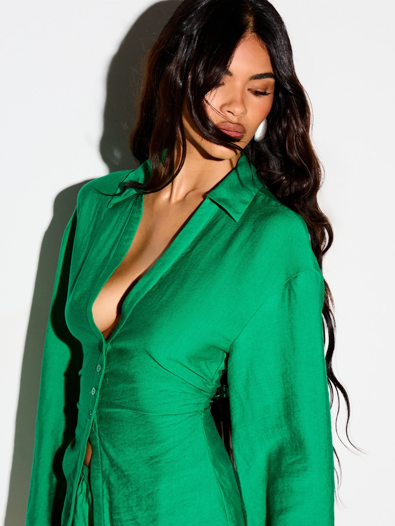 KIZN Wide Sleeve Shirt With Corset Button Detail