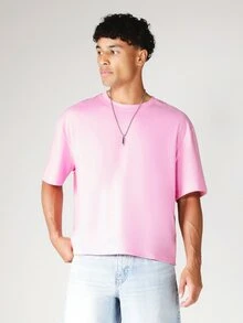 SUMWON Camiseta de cuello redondo y mangas cortas con texto con cristales en la espalda y corte cropped oversize para verano - Rosa - Ver 4