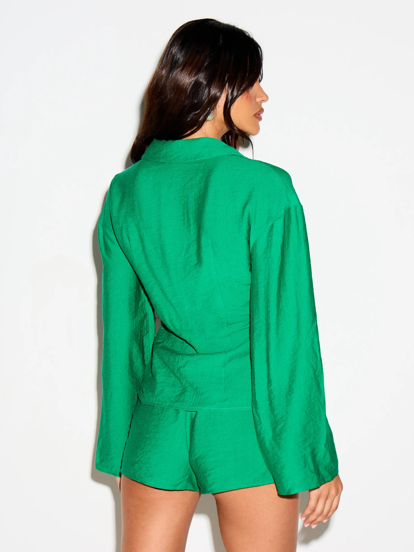 KIZN Wide Sleeve Shirt With Corset Button Detail