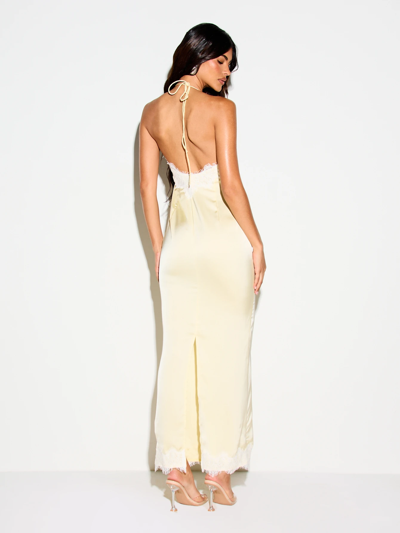 KIZN Satin Maxi Slip Dress With Lace Trim