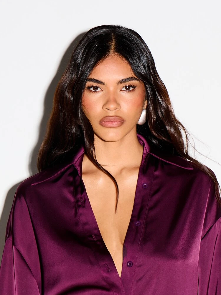 KIZN Satin Shirt Dress With Fringe Hem