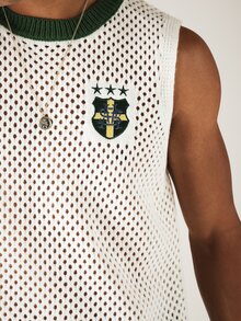 SUMWON Casual Knit Open Mesh Tank Vest With Varsity Badge Patch And Jersey Number Detail - Beige - View 6