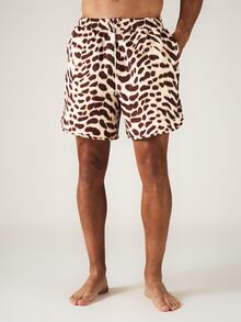 SUMWON Leopard Print Swim Shorts With Elastic Waistband And Drawstring For Summer Beach Vacation - Brown - View 4
