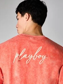 PLAYBOY X SUMWON Essentials Cropped Graphic Tee With Bunny Logo Script Back Print Acid Wash Short Sleeve Crewneck - Brown - View 5