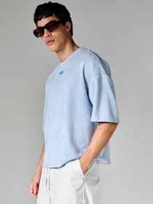 PLAYBOY X SUMWON Áo thun dáng rộng in hình thỏ ở phía sau, cổ tròn, tay ngắn, thích hợp cho mùa hè. - Màu xanh lam - Xem 1