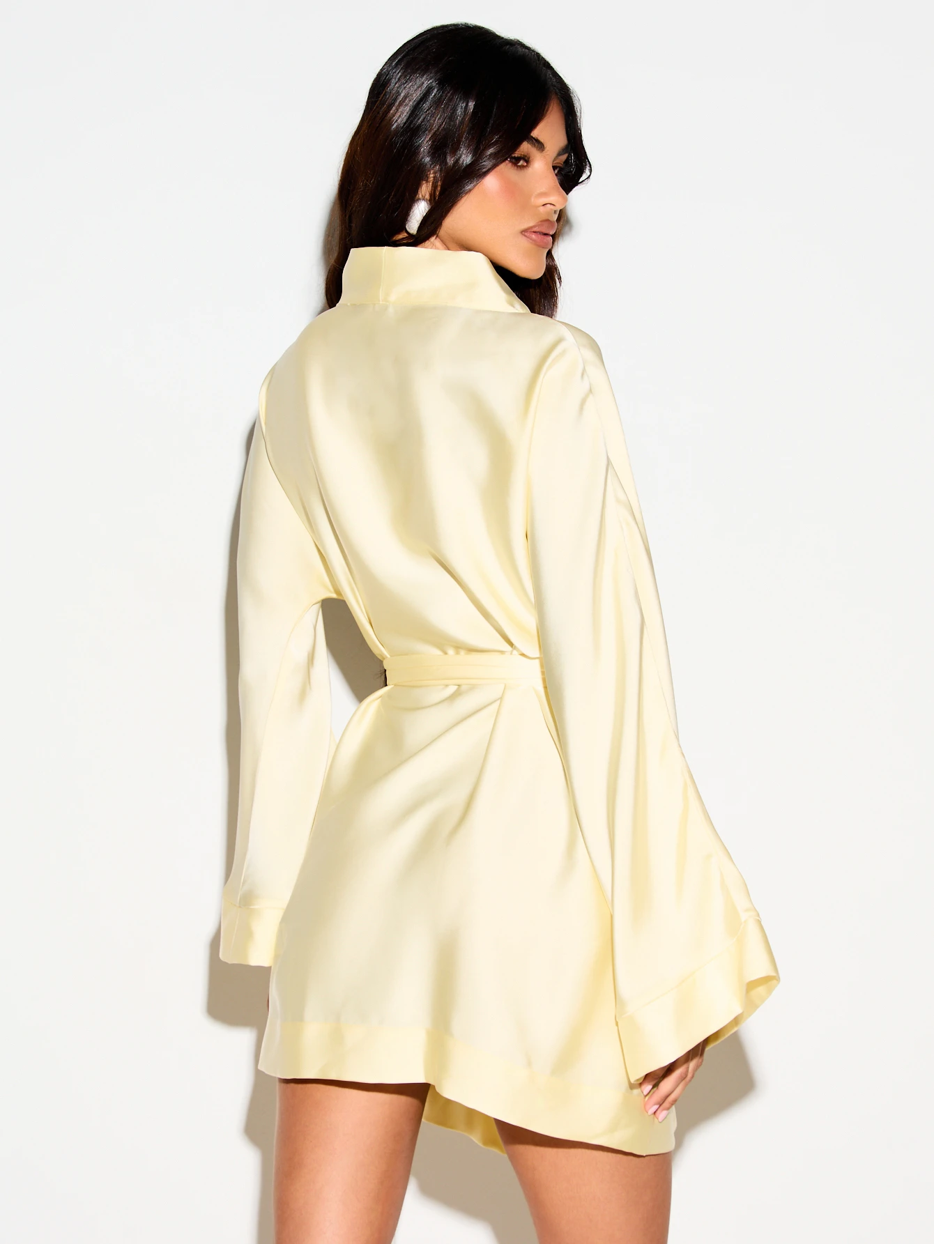KIZN Kimono Wrap Satin Mini Dress With Belted Waist