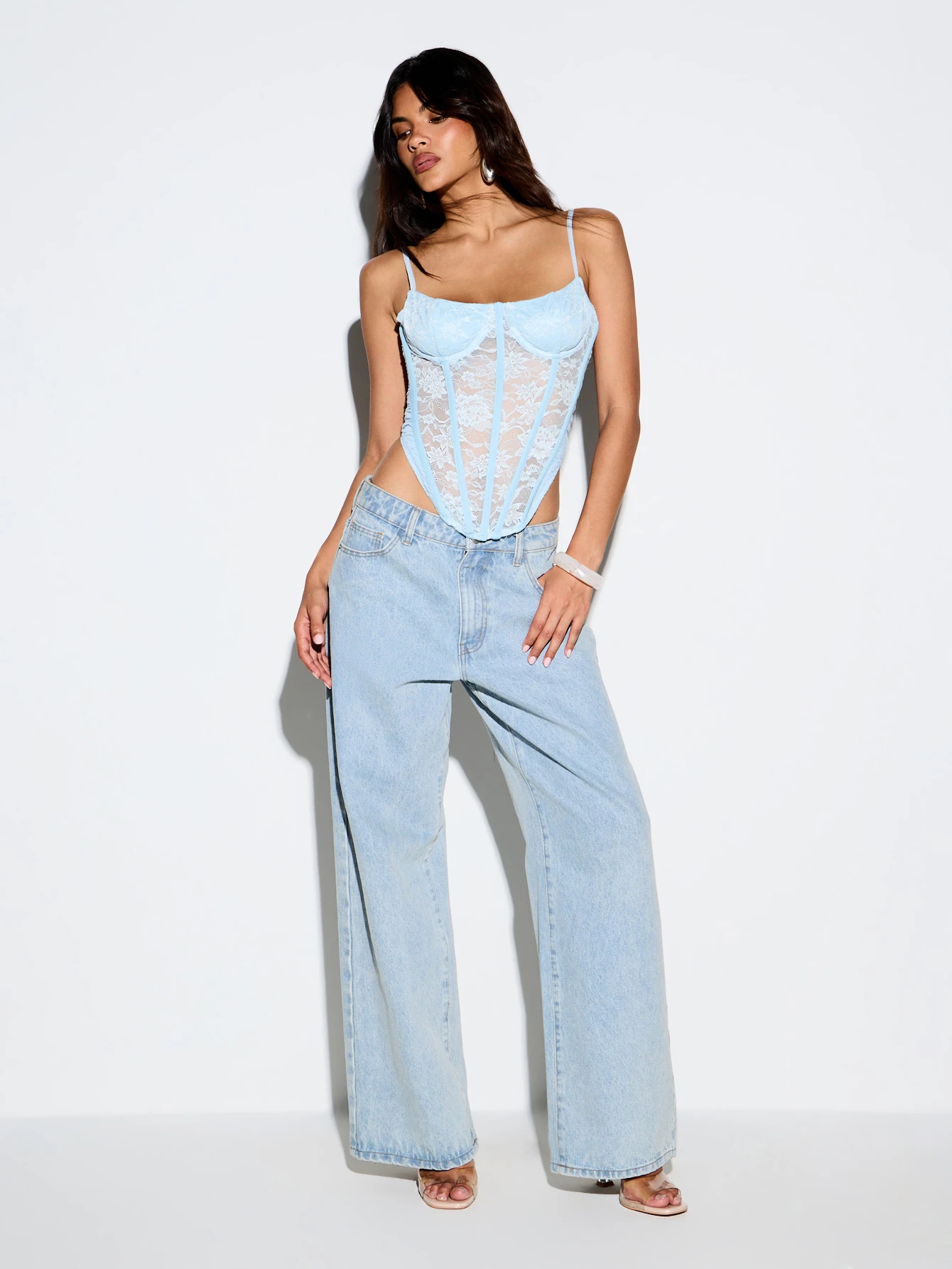 KIZN Ruched Lace Corset Cami With Boning Detail